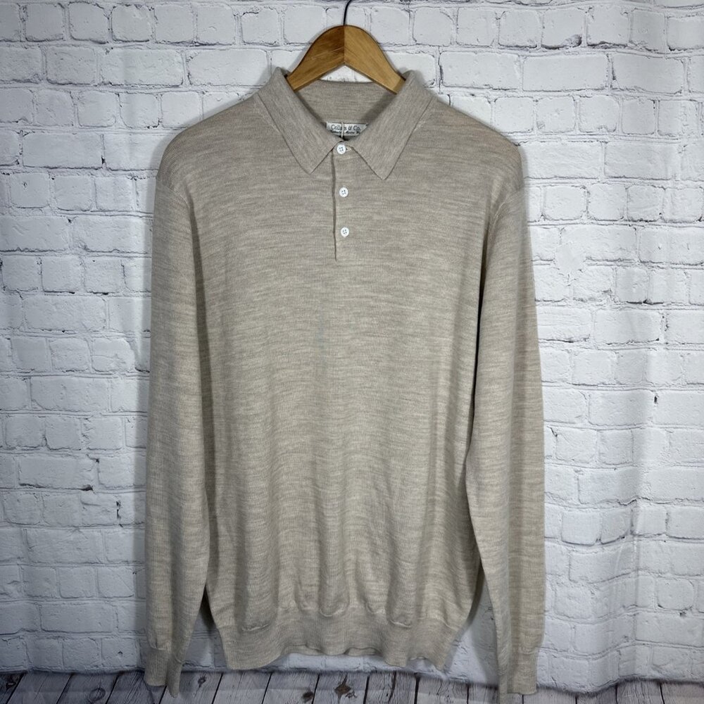 Collars‎ And Co Australian Merino Wool Sweater Large Tan Golf Preppy NEW